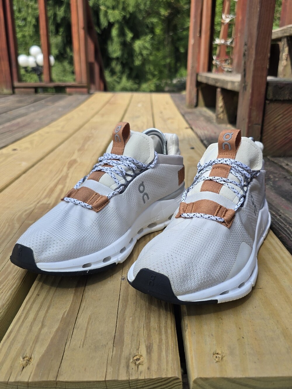 On Running, On Cloud, Mens Cloudnova 2, White, Brown Athletic Running Shoes Sz 7